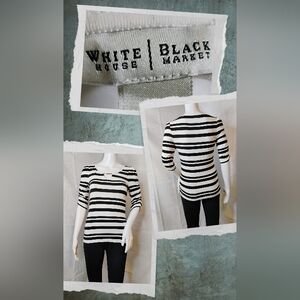 White House Black Market Monochrome Striped Blouse